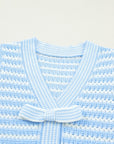 Stripe Bow Tie V-Neck Short Sleeve Sweater