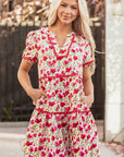 Ruby Floral Puff Sleeve Tiered Ric Rac Pocketed Mini Dress