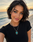 Floral Oval Fashion Turquoise Pendant Necklace