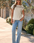 Crochet Insert Crinkle Gauze Short Sleeve Blouse