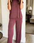 Corded Knit Mock Neck Tee and Pant Set