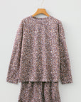 Leopard Ribbed Long Sleeve Top and Shorts Set