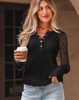 Lace Sheer Long Sleeve Henley Top