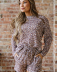 Leopard Ribbed Long Sleeve Top and Shorts Set