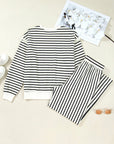 Stripe Ruffle Drop Shoulder Top and Pants Set