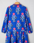 Floral Contrast Stripe Trim Notch Neck Dress