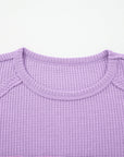 Colorblock Waffle Knit Patchwork Long Sleeve Top
