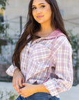 Ariella Checkered Loose Fit Buttoned Hooded Shacket