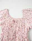 Floral Front Tie Shirred Waist Ruffle Mini Dress