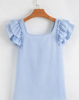 Textured Bow Back Frilled Butterfly Sleeve Blouse