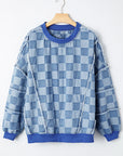 Checker Denim Raw Edge Top