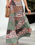 Boho Floral Patchwork Smocked Waist Maxi Skirt