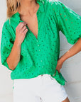 Arielle Embroidered Hollow-out Puff Sleeve Blouse