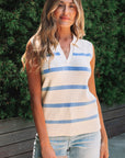 Lainey Stripe Split V Neck Collared Ribbed Sweater Vest