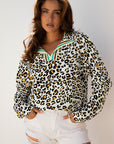 Leopard Contrast Stripe V-Neck Long Sleeve Blouse