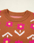 Floral Short Puff Sleeve Sweater
