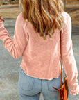 Solid Waffle Knit Round Neck Long Sleeve Top