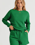 Textured Long Sleeve Top and Drawstring Shorts Set