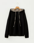 Leopard Contrast Drawstring Hood Drop Shoulder Top