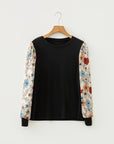 Leopard & Floral Patchwork Puff Sleeve Top