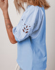 Floral Eyelet Embroidered Puff Short Sleeve Blouse