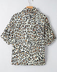 Leopard Colorblock Contrast V-Neck Short Sleeve Blouse