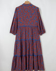 Floral Tiered 3/4 Puff Sleeve Midi Dress