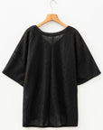 Plus Size Rhombus Pointelle Knit V-Neck Top