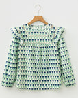 Floral Lace Trim Ruffle Long Sleeve Blouse
