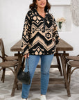 Plus Size Western Aztec Fleece Half Button Sweatshirt
