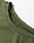 Solid Ribbed Knit Ruffle Short Sleeve T-Shirt