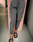 Solid Elastic High Waist Pocketed Cargo Jogger Pants