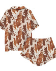 Baha Ranch Cow Hide Print Western Cowgirl Satin Pajama Set