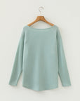 Solid Textured Knit Raglan Long Sleeve Top