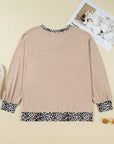 Plus Size Leopard Patchwork V-Neck Long Sleeve Top