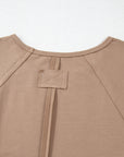Light French Beige Flower Striped Patchwork Puff Sleeve Loose PLUS Sweatshirt