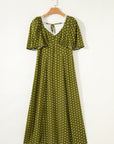 Polka Dot Lace V-Neck Smocked Maxi Dress