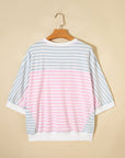 Stripe Oversize Dolman Sleeve Patchwork T-Shirt