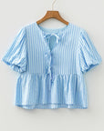 Bow Textured Puff Sleeve Babydoll Blouse