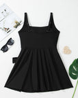 Solid Wrap Tie Waist Square Neck Swim Dress