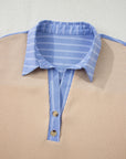 Plus Size Stripe Contrast Trim Waffle Knit Collared Top
