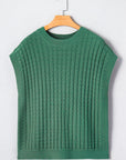Solid Textured Round Neck Short Sleeve Sweater