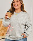 Plus Size Bow Tie Embroidered Drop Shoulder Sweatshirt