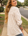 Plus Size Leopard Tab Sleeve V-Neck Top