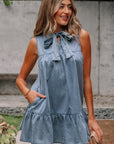 Clare Sleeveless Ruffled Chambray Dress