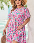 Plus Size Floral Frilled Short Sleeve Mini Dress