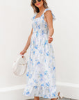 Floral Ruffle Sleeve Smocked High Waist Dress