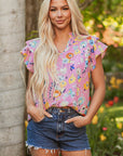 Aadhya Flutter Sleeve V Neck Floral Top