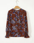 Floral Smocked Cuff Long Sleeve Blouse