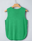 Solid Side Button Round Neck Sleeveless Knit Sweater